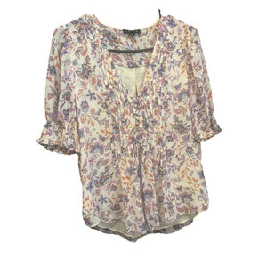1.State Light Peachy/Blue/Purple Flutter Sleeve Lined VNeck Flowy Blouse, Size M